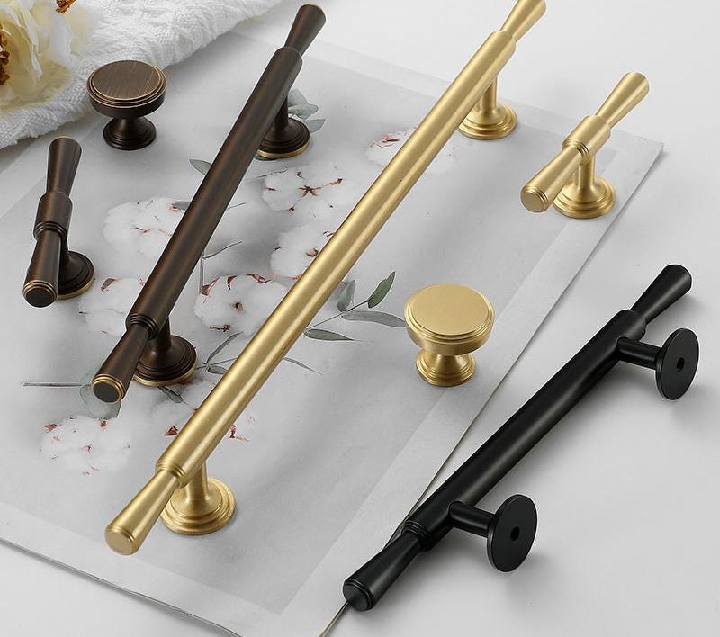Modern Classic Solid Brass Cabinet Handles Knobs Set Bronze Black Gold Drawer Pulls Kitchen Wardrobe Dresser