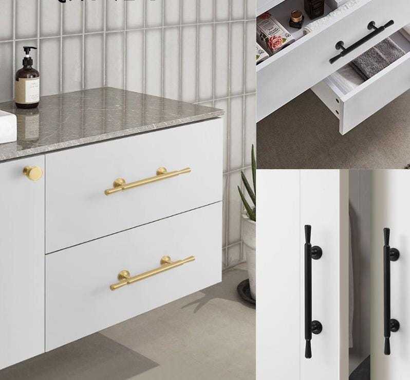 Modern Classic Solid Brass Cabinet Handles Knobs Set Bronze Black Gold Drawer Pulls Kitchen Wardrobe Dresser
