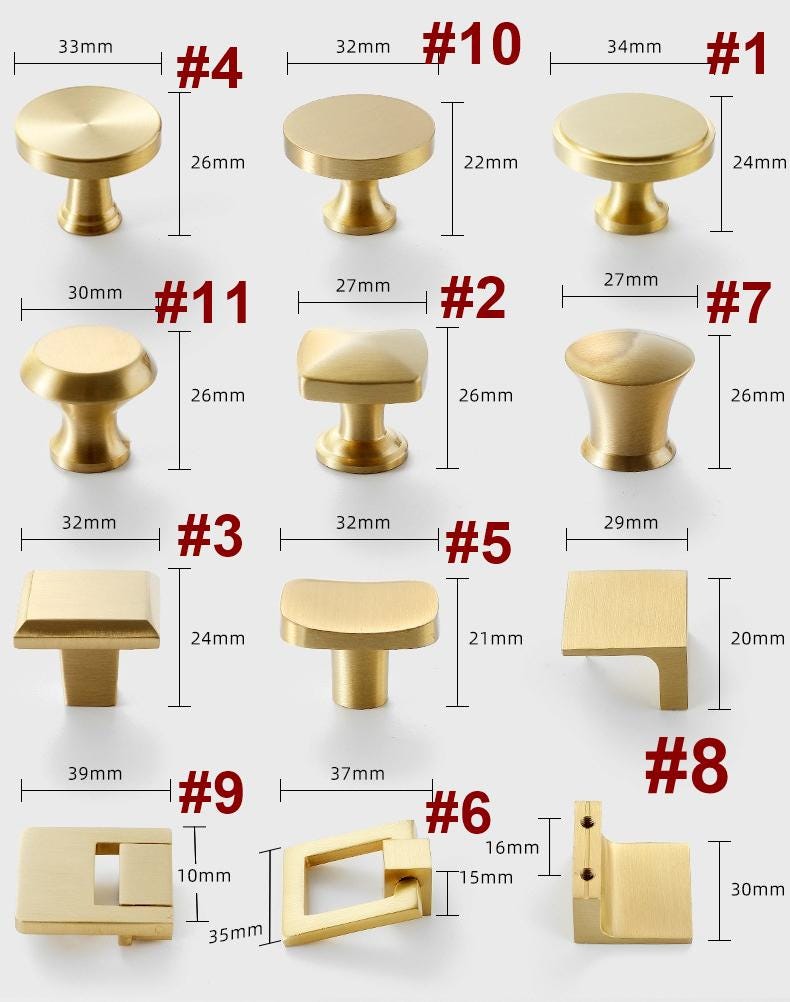 Matte Gold Solid Brass Cabinet Pulls and Knobs Minimalist Scandinavian Modern Handles Drawers Kitchen Bathroom Cabinets Dressers Wardrobes