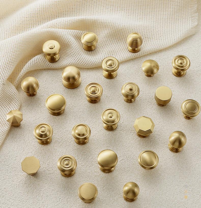 Matte Gold Solid Brass Cabinet Knobs Modern Minimalism Scandinavian Round Drawer Pulls Kitchen Wardrobe Dresser Bathroom Cabinet Hardware