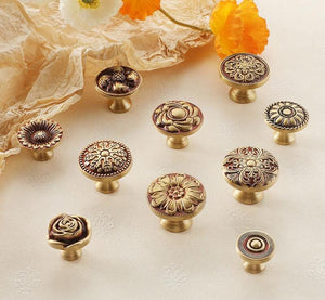 Solid Brass Floral Cabinet Pulls & Knobs - Gold Finish for Cabinets - #3 - 32mm / 1pc