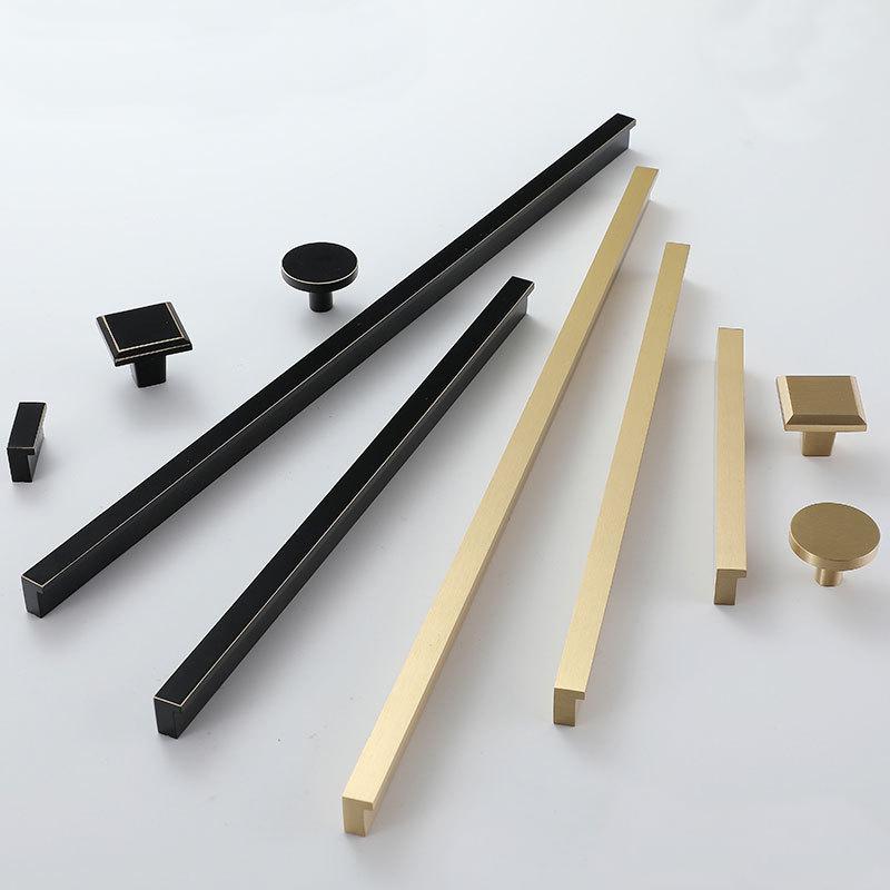 Modern Minimalist Solid Brass Cabinet Pulls Knobs Matte Black Brushed Gold Handles Kitchen Wardrobe Drawer Furniture Decor
