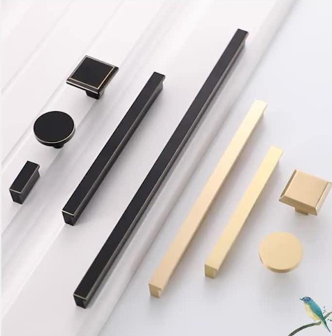 Modern Minimalist Solid Brass Cabinet Pulls Knobs Matte Black Brushed Gold Handles Kitchen Wardrobe Drawer Furniture Decor