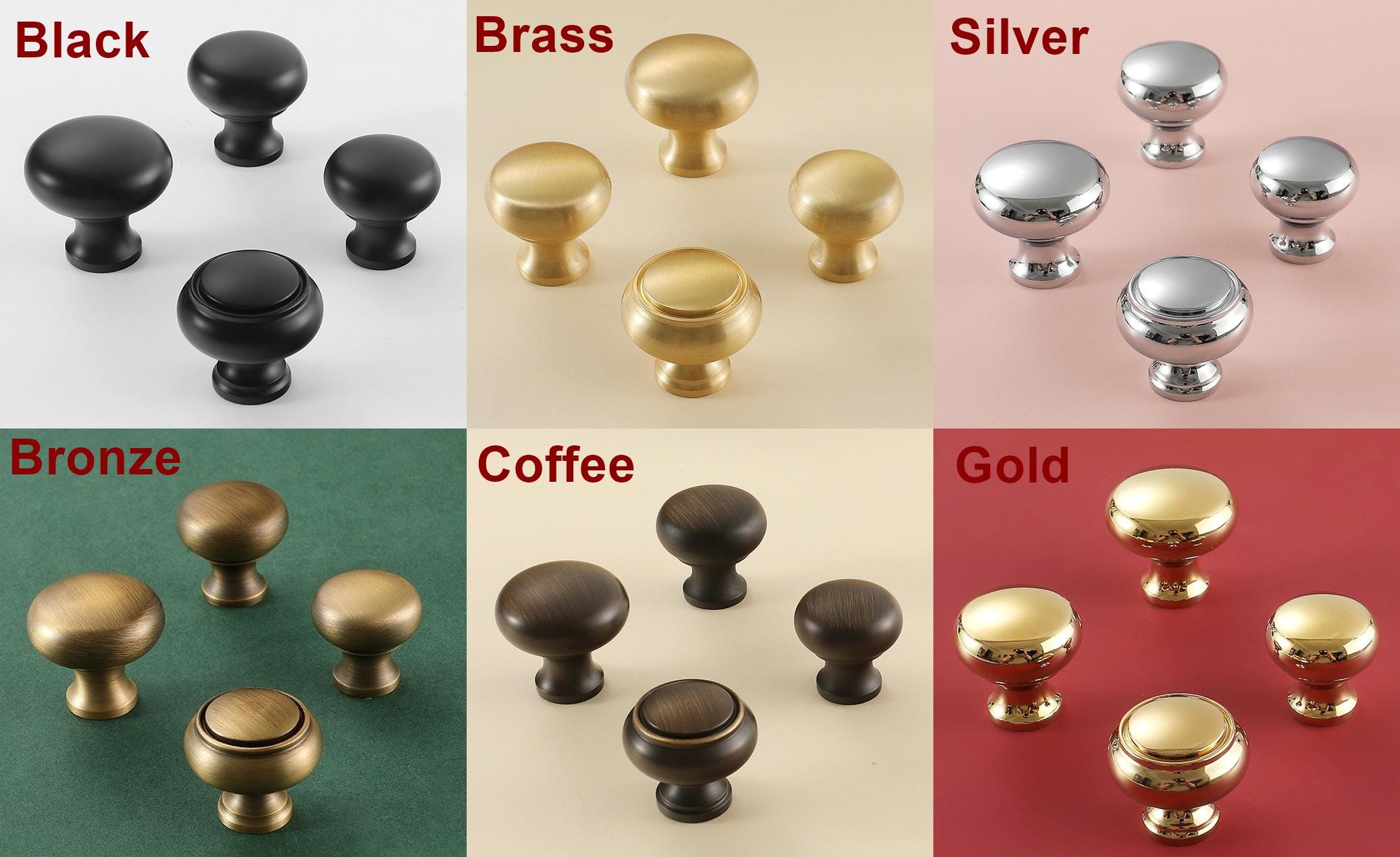 Cup Pulls Round Solid Brass Cabinet Knobs Vintage Modern Classic Kitchen Drawer Handles Gold Bronze Chrome Black