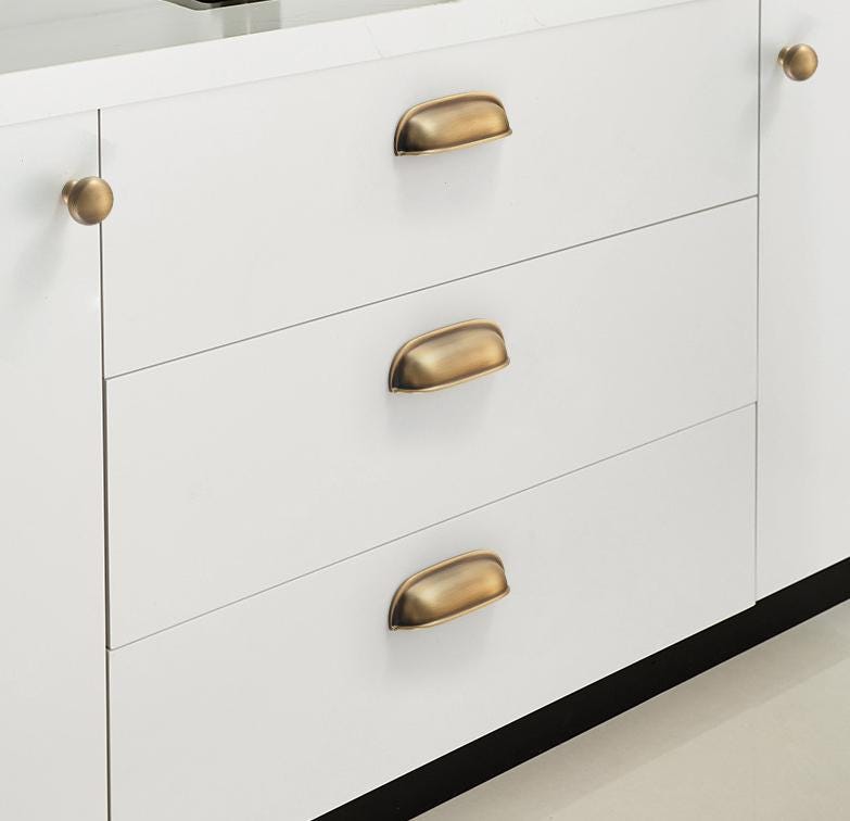 Cup Pulls Round Solid Brass Cabinet Knobs Vintage Modern Classic Kitchen Drawer Handles Gold Bronze Chrome Black