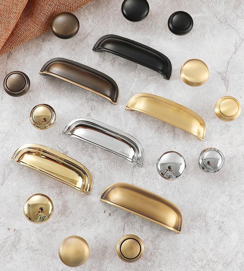 Cup Pulls Round Solid Brass Cabinet Knobs Vintage Modern Classic Kitchen Drawer Handles Gold Bronze Chrome Black