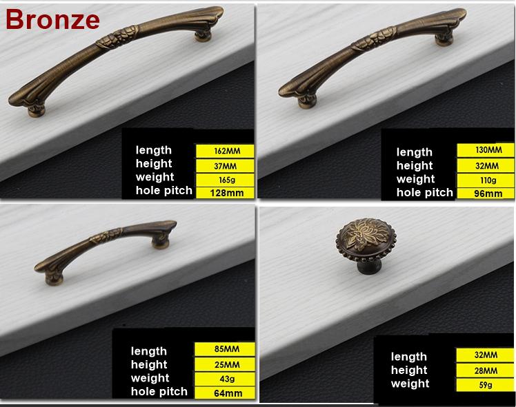 Aged Solid Brass Cabinet Handles Knobs Vintage Antique Style Bronze Drawer Pulls Floral Classic Baroque Furniture Restoration Projects