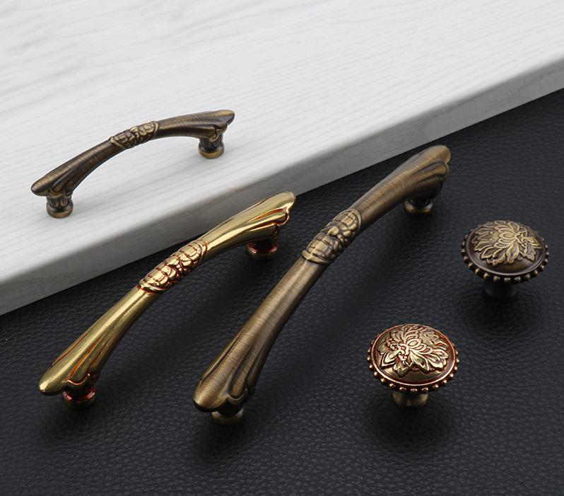 Aged Solid Brass Cabinet Handles Knobs Vintage Antique Style Bronze Drawer Pulls Floral Classic Baroque Furniture Restoration Projects