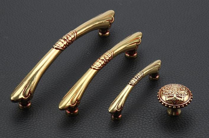 Aged Solid Brass Cabinet Handles Knobs Vintage Antique Style Bronze Drawer Pulls Floral Classic Baroque Furniture Restoration Projects