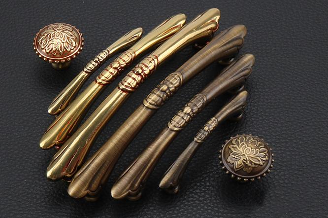 Aged Solid Brass Cabinet Handles Knobs Vintage Antique Style Bronze Drawer Pulls Floral Classic Baroque Furniture Restoration Projects