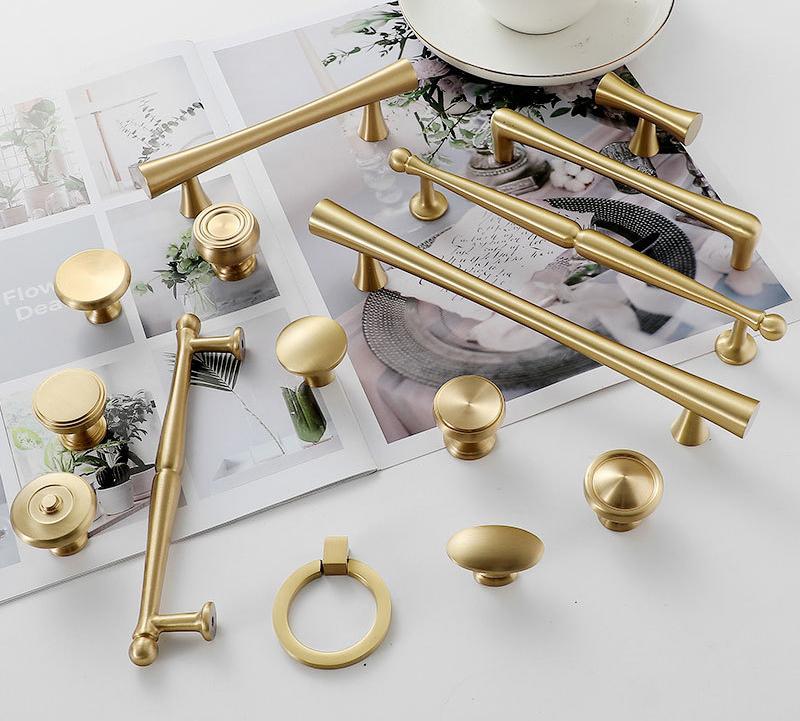 Modern Scandinavian Cabinet Handles Knobs Set Gold Solid Brass Minimalist Neoclassical Drawer Pulls Kitchen Wardrobe Furniture Makeover