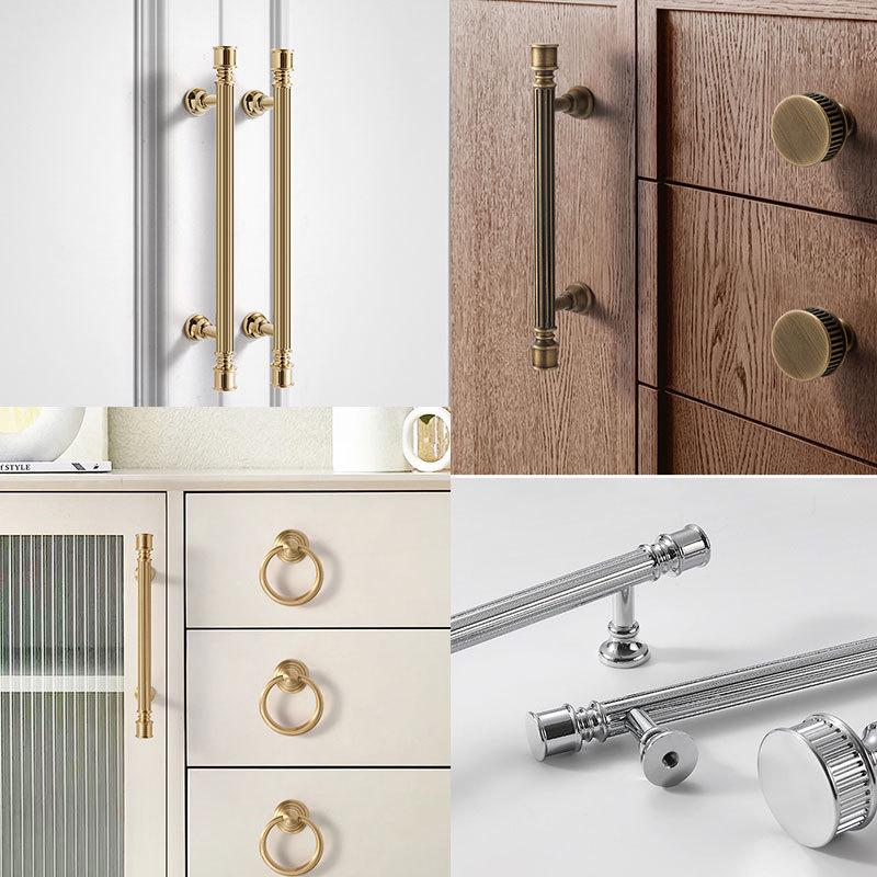 Luxury Cabinet Handles Ring Pulls Fluted Knobs Classic Bar Pulls Solid Brass Chrome Gold Dressers Wardrobe Doors Closets Kitchen Cabinets