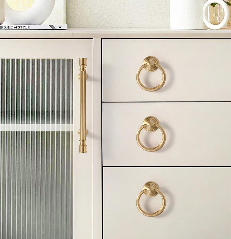 Luxury Cabinet Handles Ring Pulls Fluted Knobs Classic Bar Pulls Solid Brass Chrome Gold Dressers Wardrobe Doors Closets Kitchen Cabinets