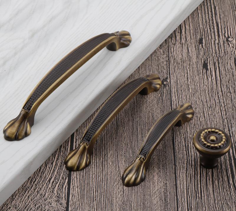 Antique Solid Brass Cabinet Handles Vintage Bronze Drawer Pulls Floral Carved Details Classic Retro Furniture Restoration