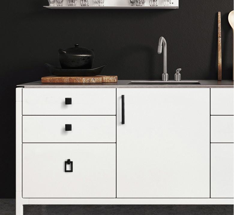 Modern Matte Black Cabinet Knobs Pulls Solid Brass Geometric Minimalist Hardware Set for Kitchen Bathroom Wardrobe Drawer Dresser Renovation