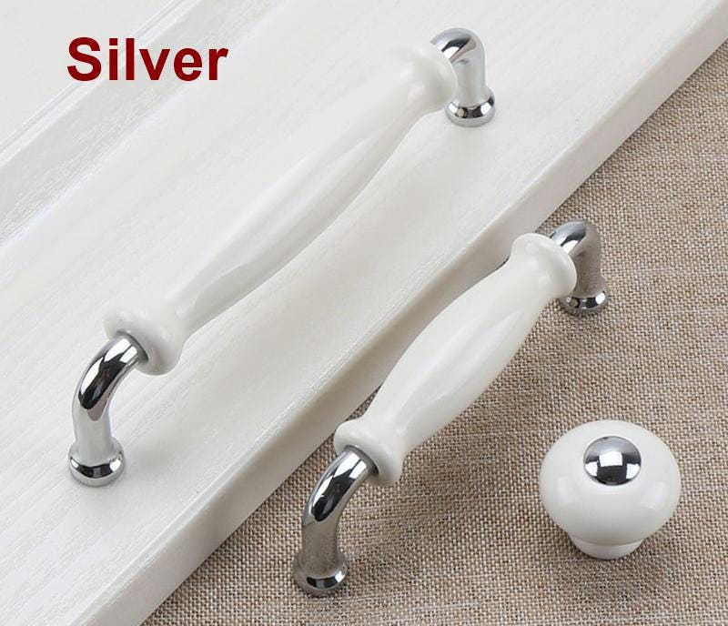 Ceramic & Solid Brass Cabinet Pulls White Vintage Drawer Handles Gold Chrome Accents Classic French Country Style Kitchens Cupboards Drawers