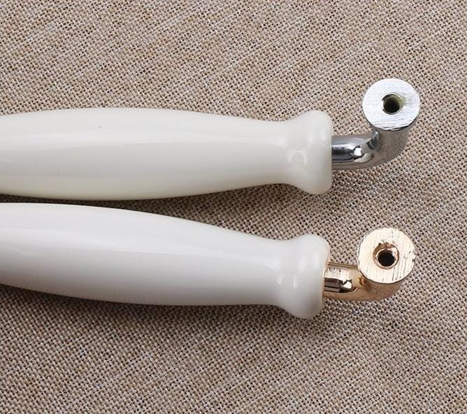 Ceramic & Solid Brass Cabinet Pulls White Vintage Drawer Handles Gold Chrome Accents Classic French Country Style Kitchens Cupboards Drawers