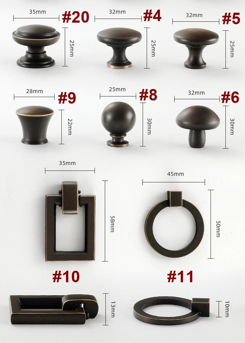 Solid Brass Geometric Cabinet Ring Pulls - Antique Bronze Finish - #4 / 1pc