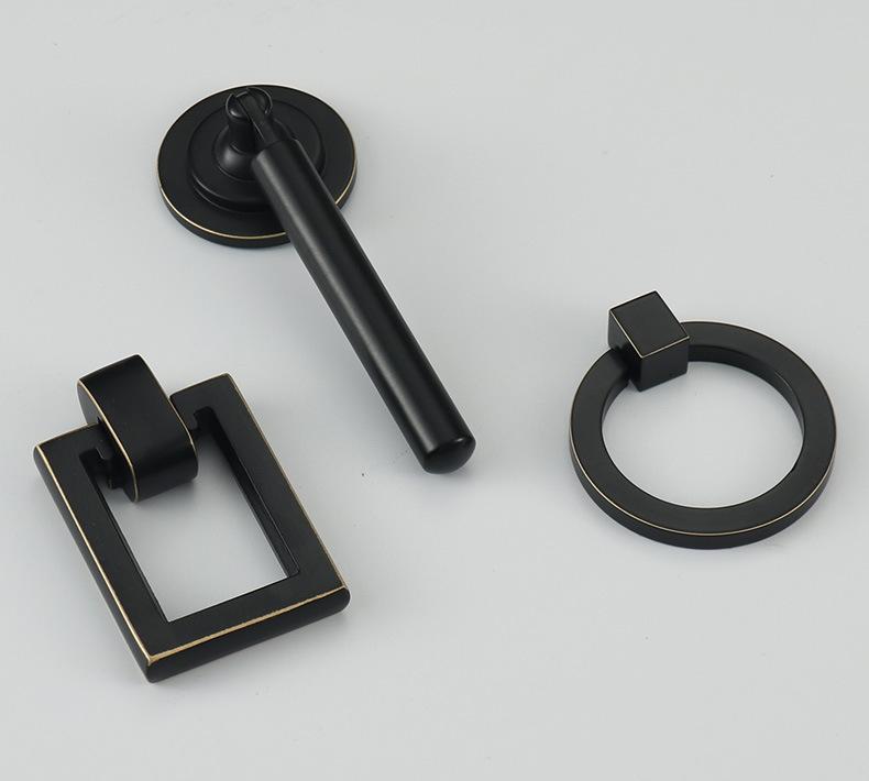 Matte Black Solid Brass Cabinet Knobs Gold Accents Art Deco Geometric Drawer Pulls Kitchen Dresser Closet Modern Classic Furniture