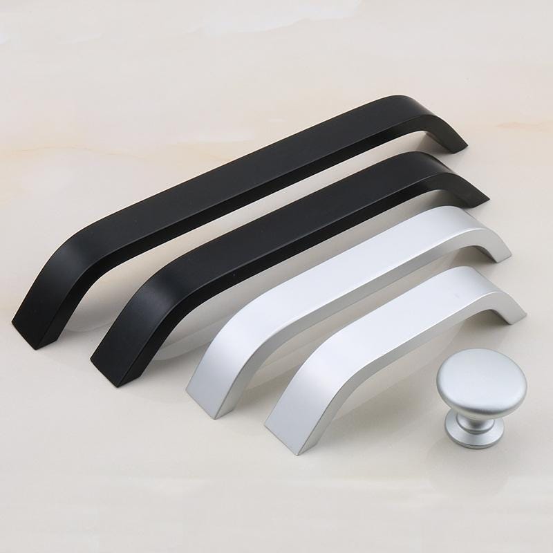 Modern Minimalist Solid Brass Cabinet Pulls Matte Black Silver Handles Drawer Knobs Kitchen Closet Dresser Office Furniture