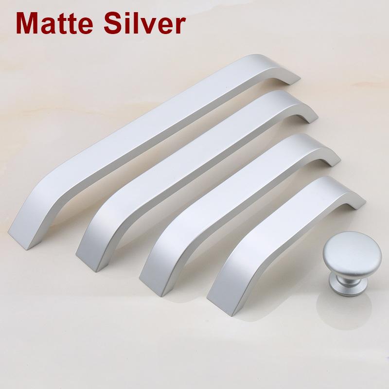 Solid Brass Round Cabinet Pulls & Knobs - Black Finish for Cabinets - 160mm - Matte Silver / 1pc