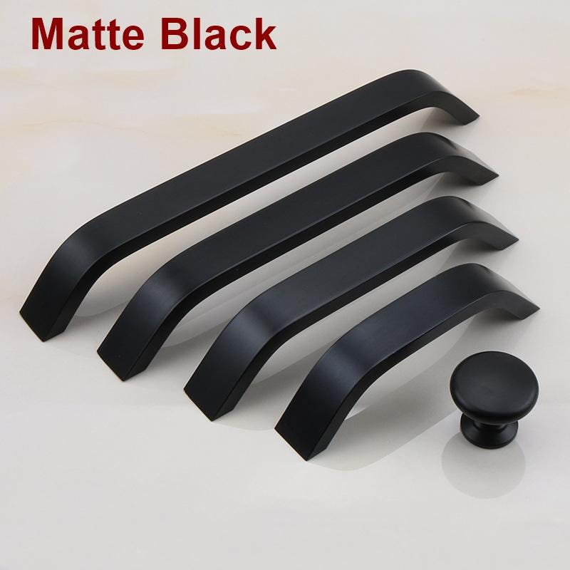 Modern Minimalist Solid Brass Cabinet Pulls Matte Black Silver Handles Drawer Knobs Kitchen Closet Dresser Office Furniture