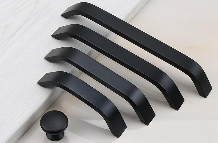 Modern Minimalist Solid Brass Cabinet Pulls Matte Black Silver Handles Drawer Knobs Kitchen Closet Dresser Office Furniture