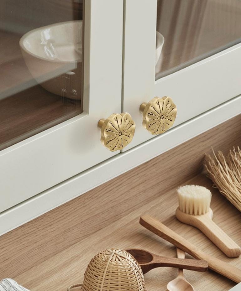 Solid Brass Lotus Cabinet Pulls & Knobs - Gold Finish for Cabinets - view 5