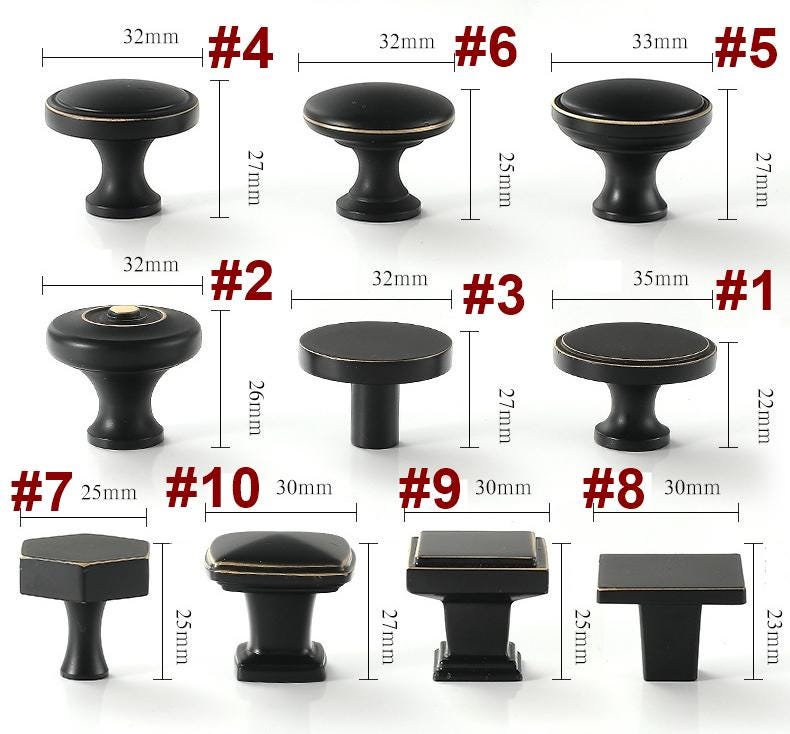 Matte Black Cabinet Knobs Pulls Solid Brass Modern Industrial Drawer Handles with Gold Accents for Kitchen Dresser Closet Office Furniture
