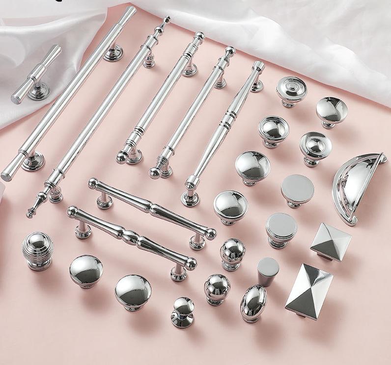 Chrome Solid Brass Cabinet Knobs Pulls Classic Modern Drawer Handles Polished Silver Kitchen Closet Dresser Furniture Makeover
