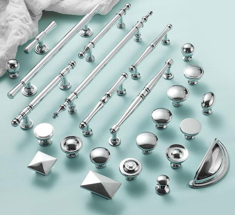 Chrome Solid Brass Cabinet Knobs Pulls Classic Modern Drawer Handles Polished Silver Kitchen Closet Dresser Furniture Makeover