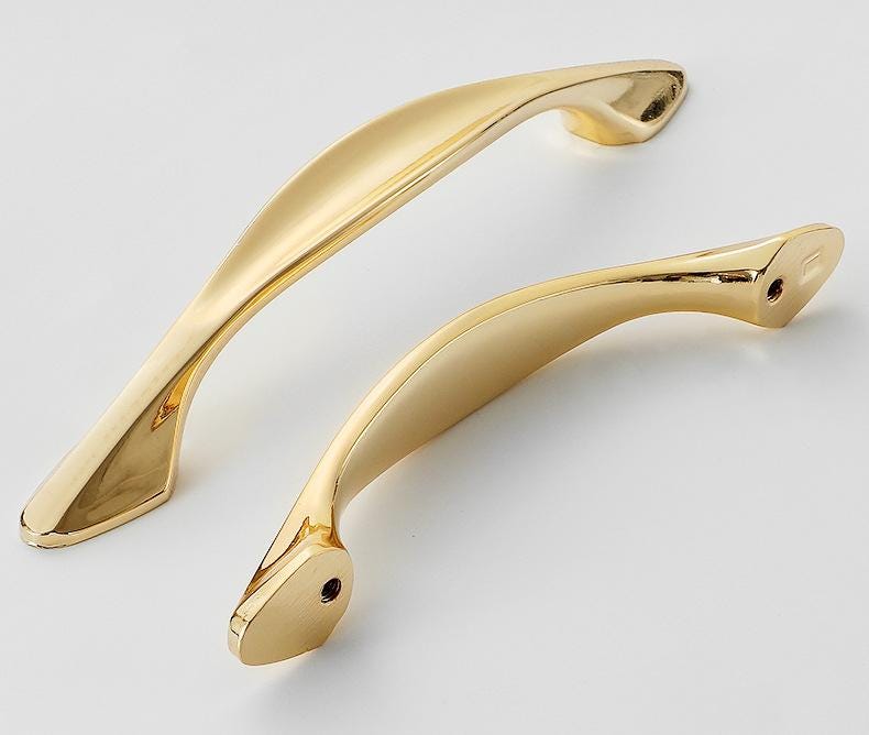Glossy Gold Solid Brass Cabinet Knobs Pulls Modern Minimalist Drawer Handles for Kitchen Closet Dresser Glamorous Luxury Interior Decor