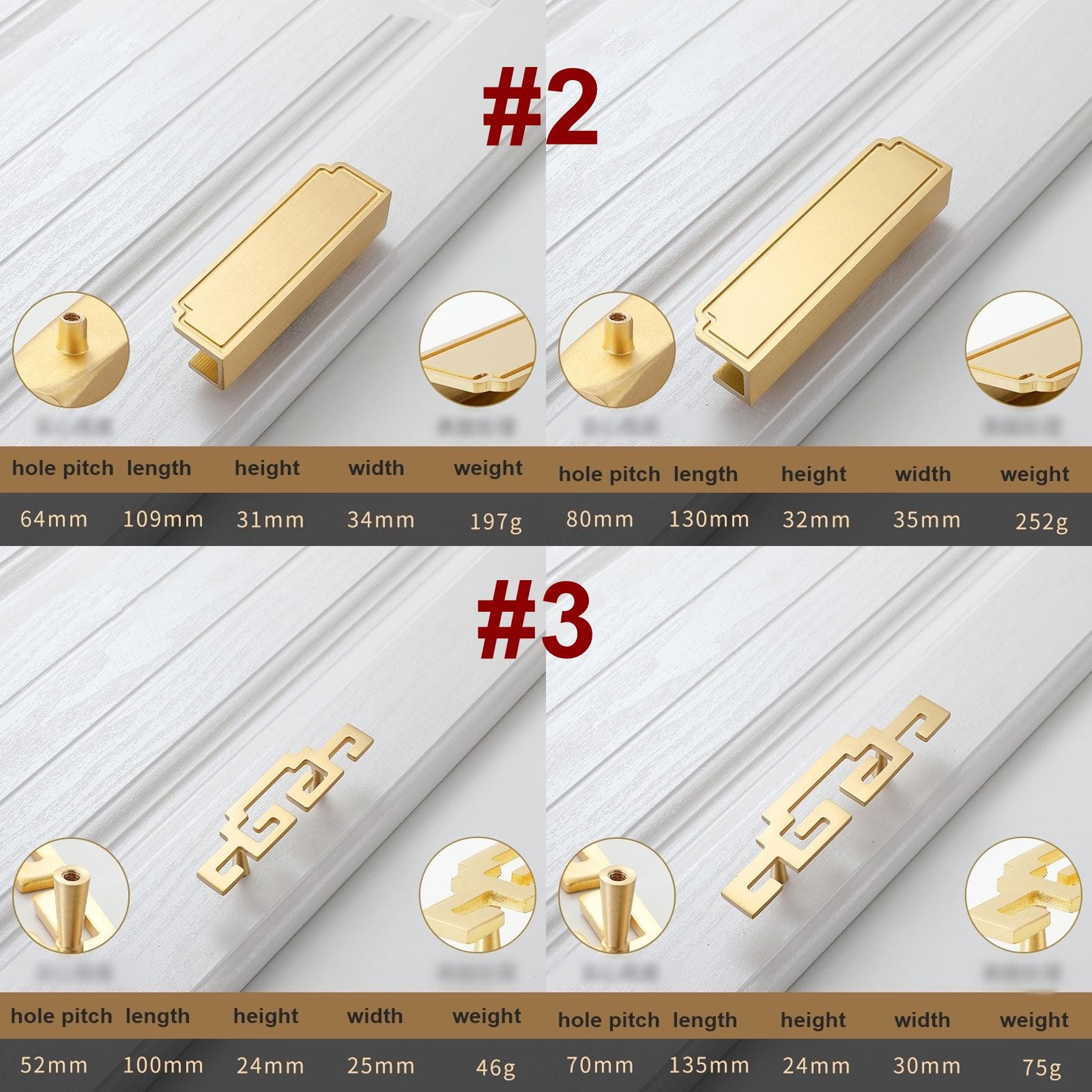 Matte Gold Cabinet Knobs & Pulls Solid Brass Modern Neo-Classic Handles Kitchen Cupboard Dresser Wardrobe Closet Bathroom Luxury Home Decor