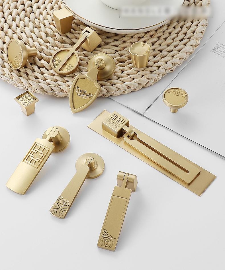 Solid Brass Floral Cabinet Pulls & Knobs - Gold Finish for Cabinets - #4 - 23mm / 1pc