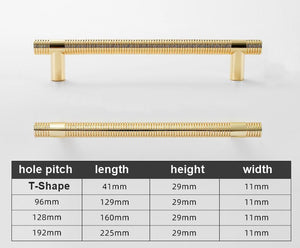 Solid Brass Knurled Cabinet Pulls & Knobs - Black Finish Hardware - Gold - 128mm / 1pc