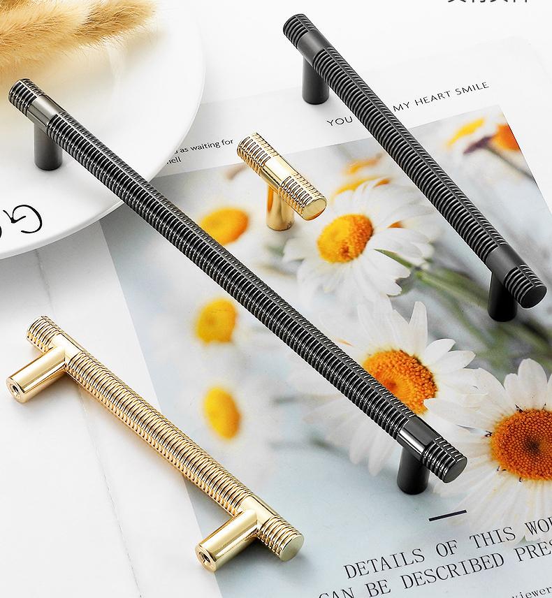 Knurled T Bar Cabinet Solid Brass Pulls Modern Industrial Handles Gold Black Kitchen Dresser Closet Drawers Contemporary Interiors