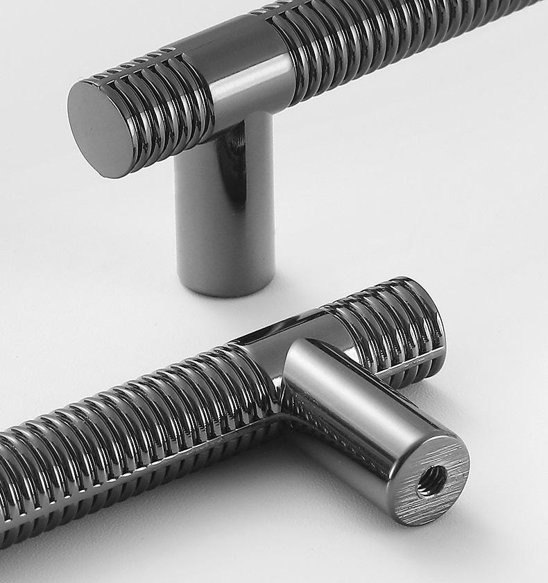 Knurled T Bar Cabinet Solid Brass Pulls Modern Industrial Handles Gold Black Kitchen Dresser Closet Drawers Contemporary Interiors