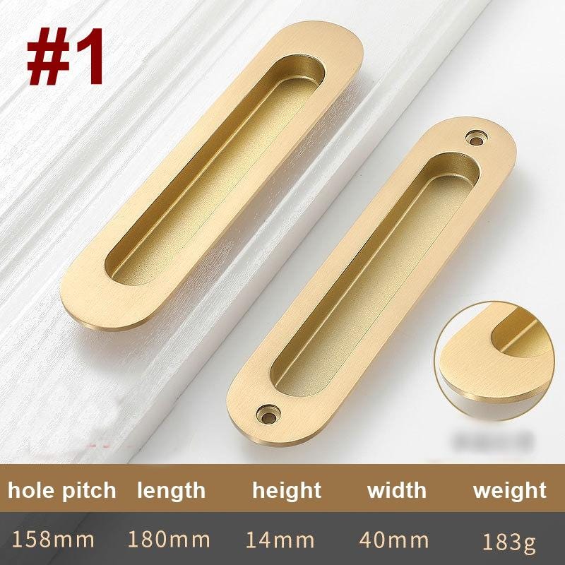 Recessed Cabinet Solid Brass Pulls Modern Vintage Flush Handles in Gold Bronze Black Sliding Doors Drawers Minimalist Furniture