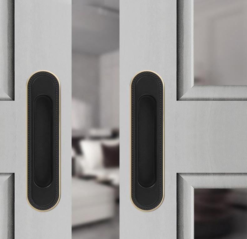 Recessed Cabinet Solid Brass Pulls Modern Vintage Flush Handles in Gold Bronze Black Sliding Doors Drawers Minimalist Furniture