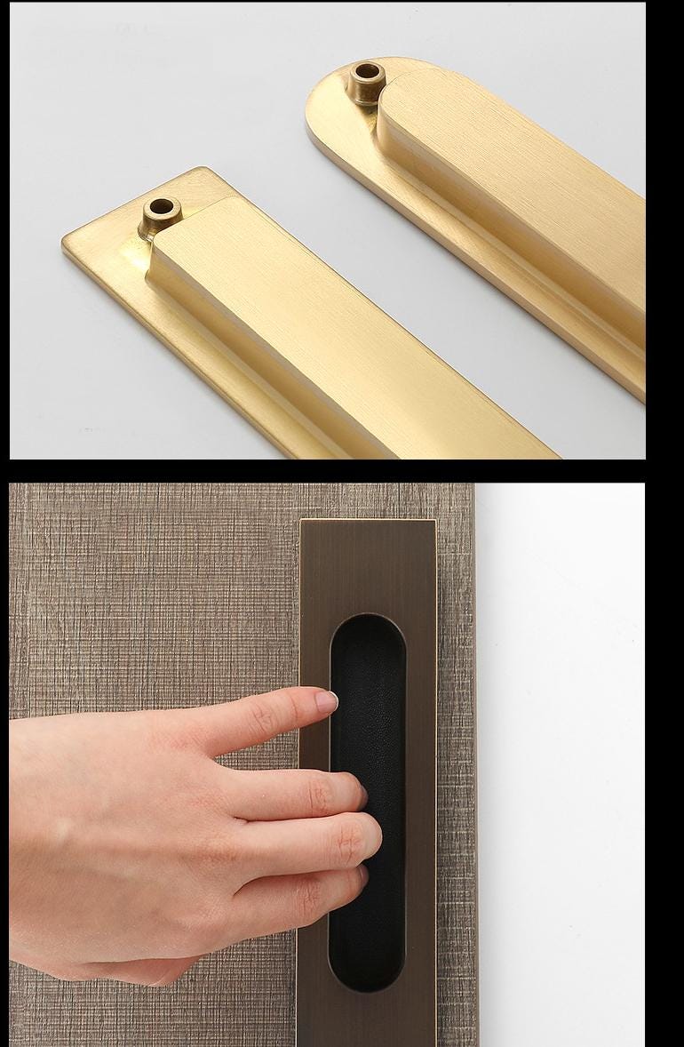 Recessed Cabinet Solid Brass Pulls Modern Vintage Flush Handles in Gold Bronze Black Sliding Doors Drawers Minimalist Furniture
