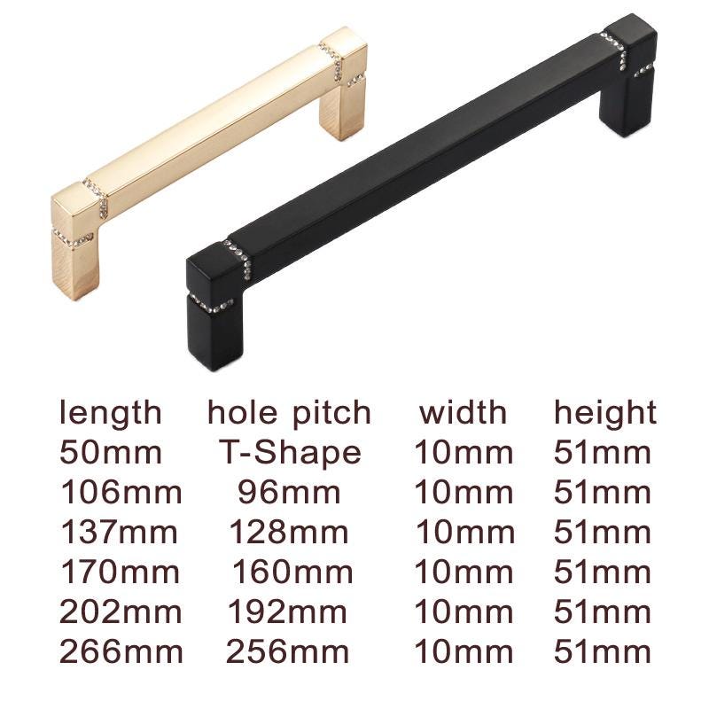 Luxury Modern Cabinet Pulls Gold Black Solid Brass Drawer Handles Rhinestone Detail Glam Kitchen Closet Dresser Bathroom Bedroom Decor