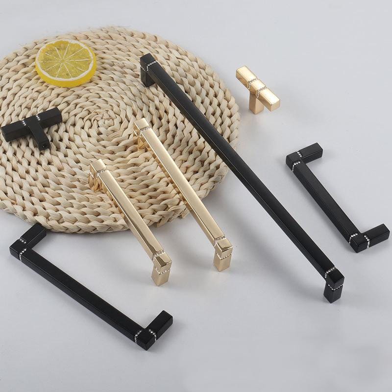 Luxury Modern Cabinet Pulls Gold Black Solid Brass Drawer Handles Rhinestone Detail Glam Kitchen Closet Dresser Bathroom Bedroom Decor
