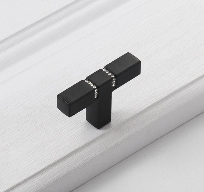 Luxury Modern Cabinet Pulls Gold Black Solid Brass Drawer Handles Rhinestone Detail Glam Kitchen Closet Dresser Bathroom Bedroom Decor