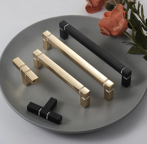Solid Brass Square Cabinet Pulls & Knobs - Brushed Gold Finish - Gold T-Shape / 1pc