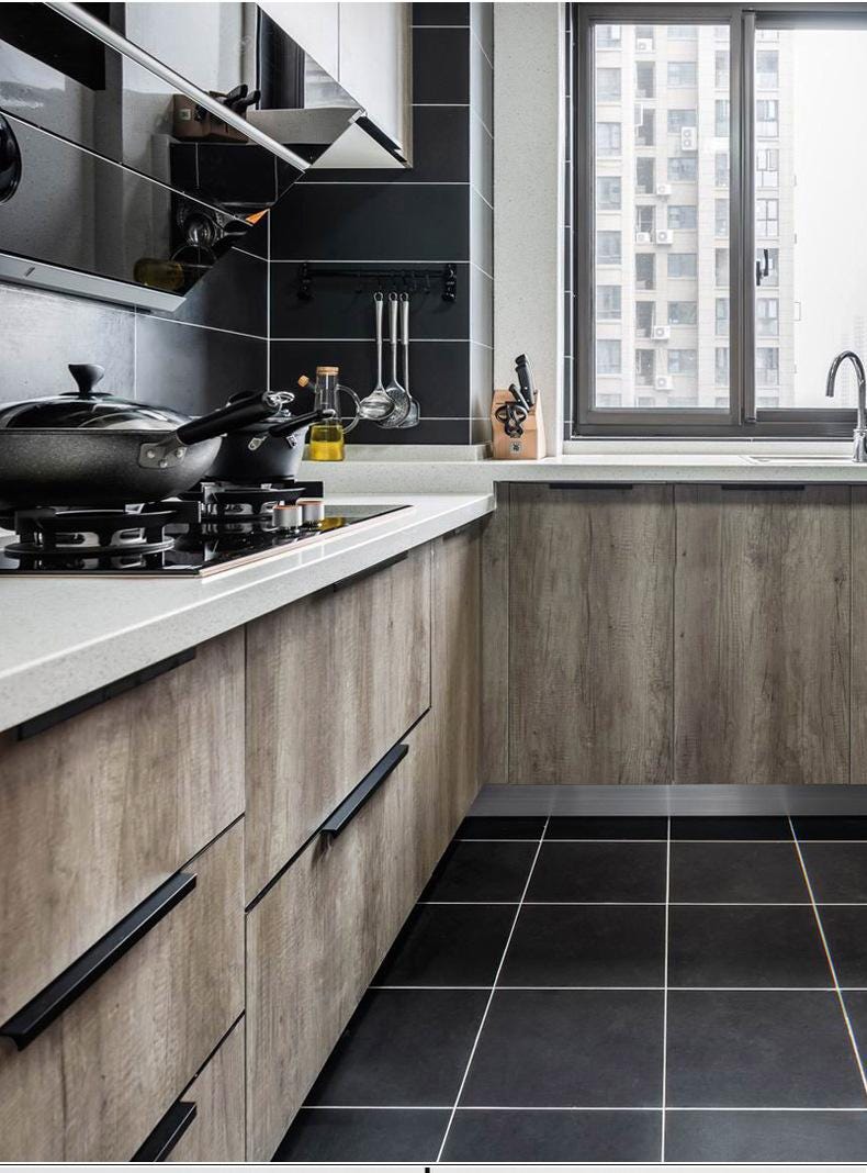 Minimalist Black Edge Pulls Modern Flat Metal Cabinet Handles Kitchen Closet Drawer Furniture Scandinavian Contemporary Style Interior