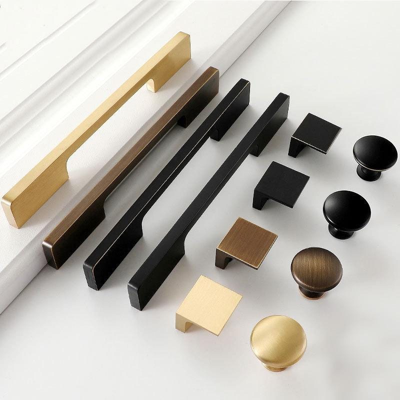 Minimalist Cabinet Solid Brass Knobs Pulls Modern Square Round Handles Black Gold Bronze Kitchen Dresser Closet Drawer Decor