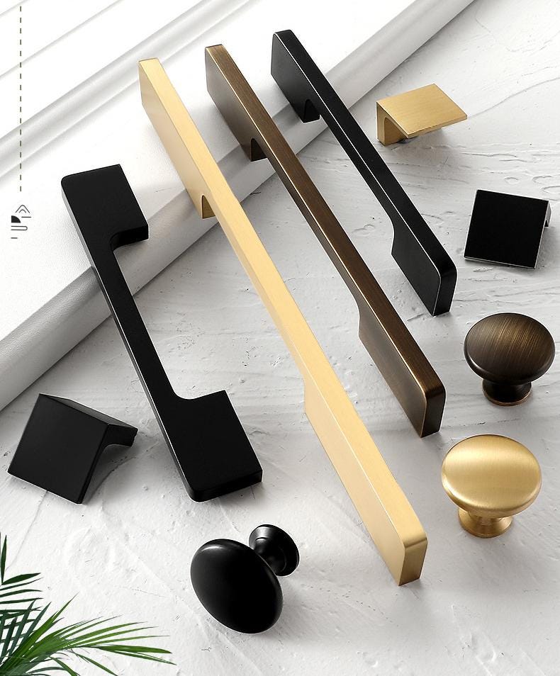 Minimalist Cabinet Solid Brass Knobs Pulls Modern Square Round Handles Black Gold Bronze Kitchen Dresser Closet Drawer Decor