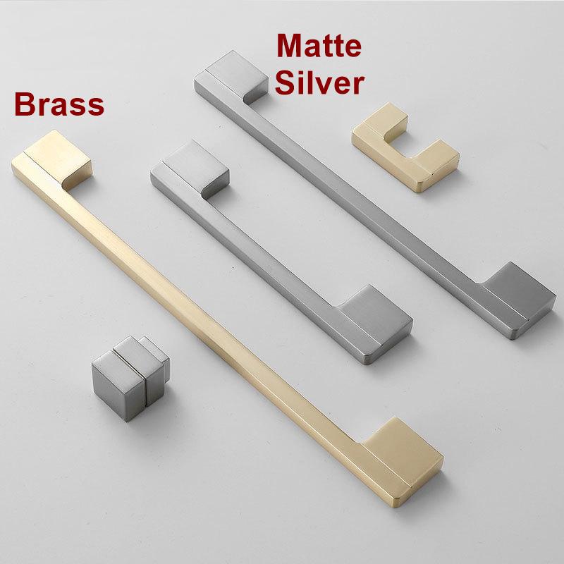 Modern Square Cabinet Pulls Minimalist Solid Brass Gold Silver Handles Geometric Design Kitchen Closet Drawer Contemporary Furniture
