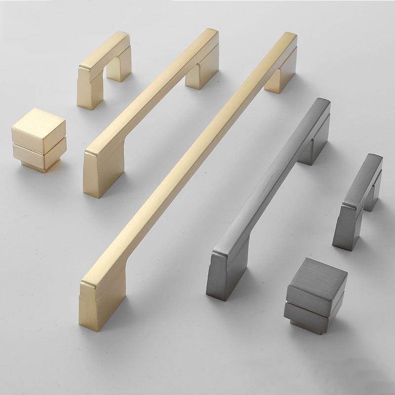 Modern Square Cabinet Pulls Minimalist Solid Brass Gold Silver Handles Geometric Design Kitchen Closet Drawer Contemporary Furniture