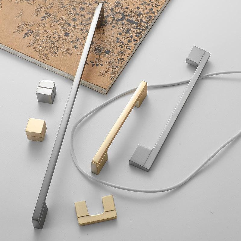 Modern Square Cabinet Pulls Minimalist Solid Brass Gold Silver Handles Geometric Design Kitchen Closet Drawer Contemporary Furniture
